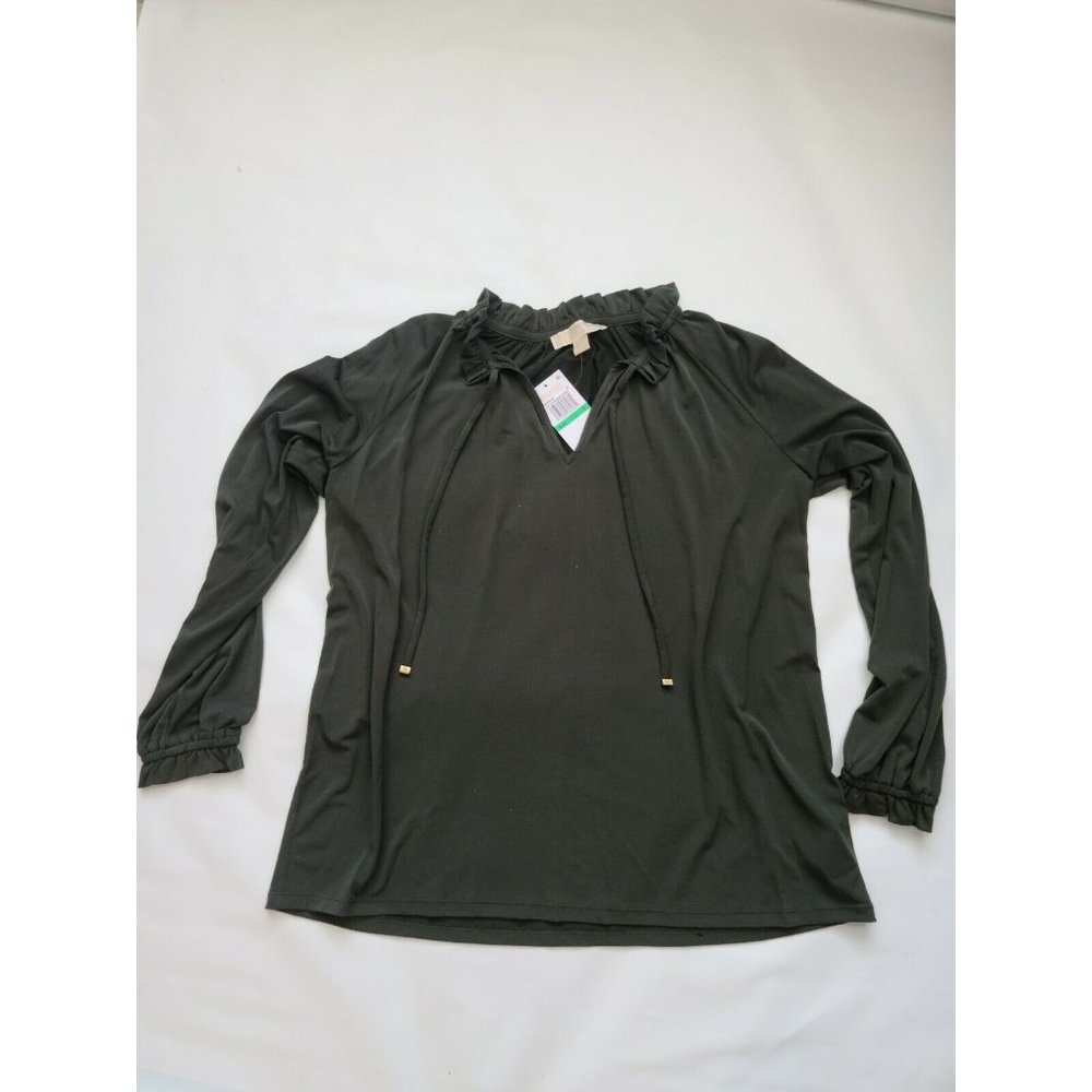 Michael Kors Womens Green Long Sleeve V Neck Top